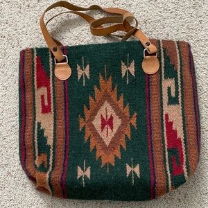 Woven Southwest Style Bag with Leather Straps.